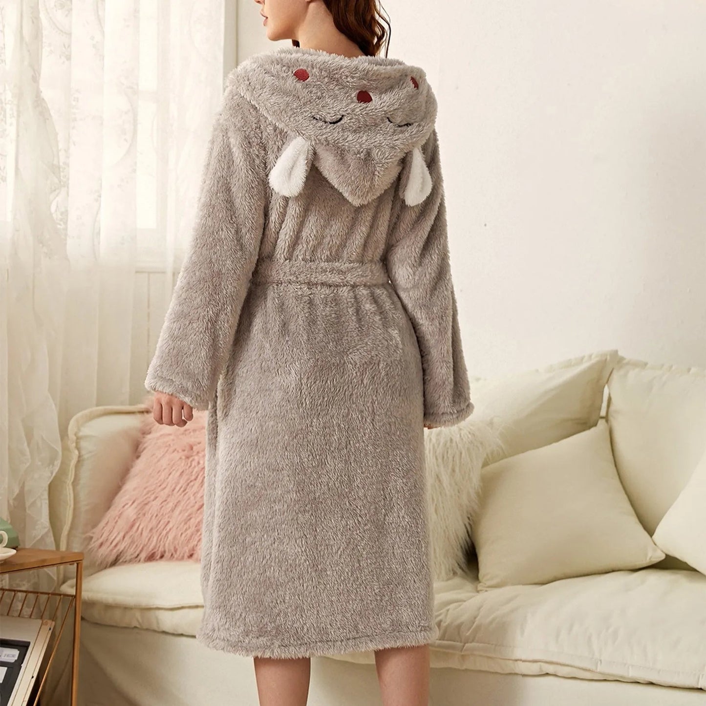 Hooded Fleece Bathrobe with Bunny Ears | Soft, Warm & Easy Care for Cozy Moments at Home