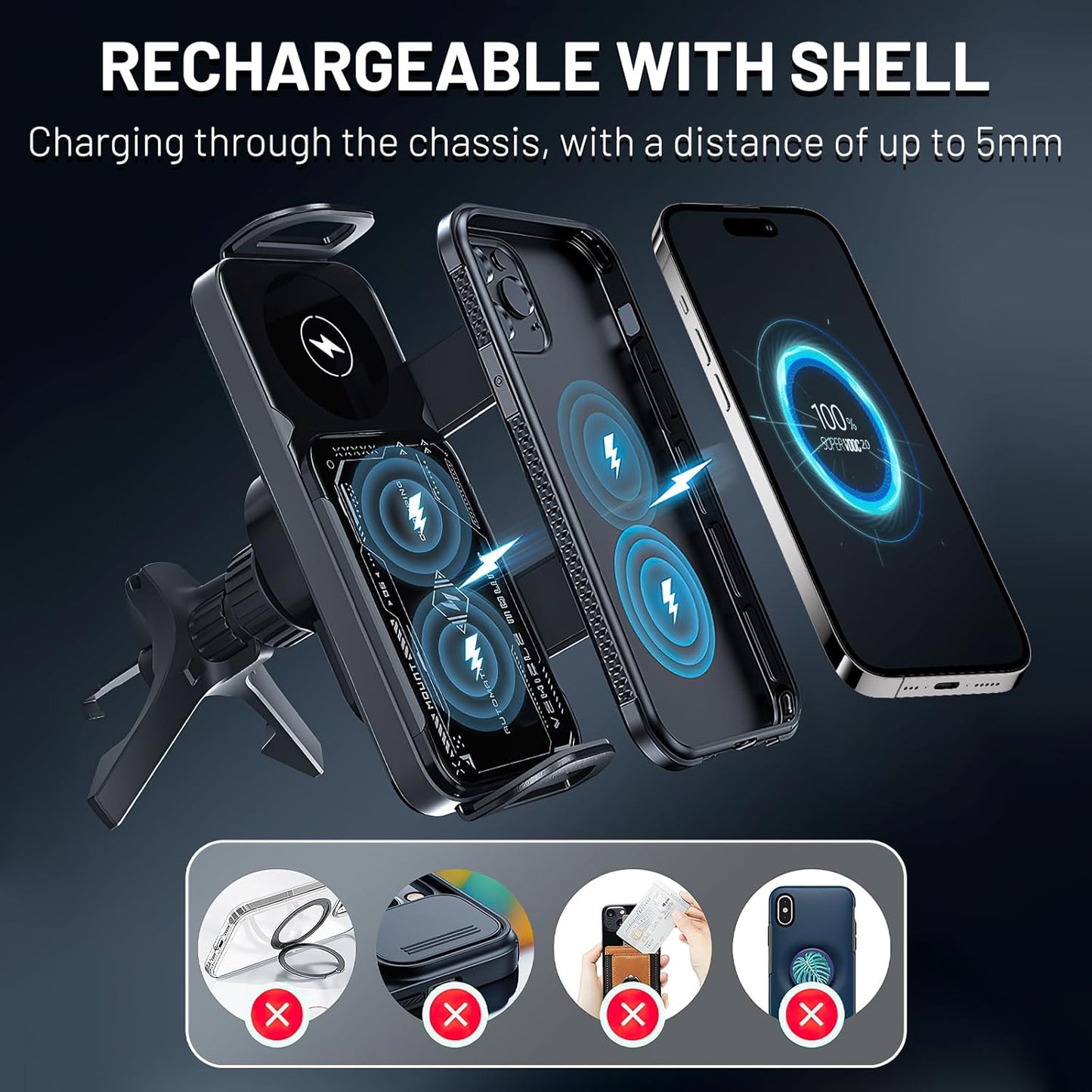 Smart Car Phone Mount with 15W Fast Wireless Charging
