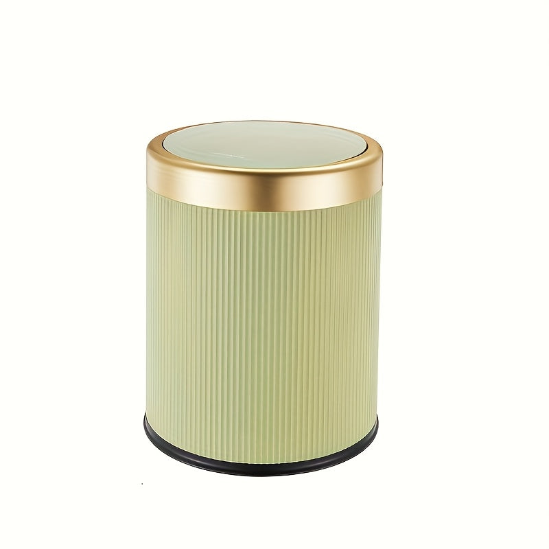 Oval Waste Bin with Gold Lid - Press Top Bathroom Trash Can