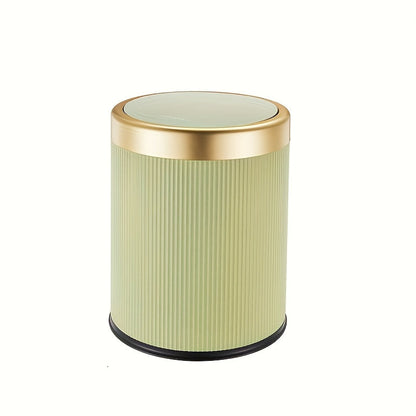 Oval Waste Bin with Gold Lid - Press Top Bathroom Trash Can
