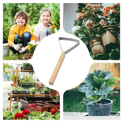 Garden Weeder Tool | Triangular Grass Scraper with Metal Blade and Wooden Handle 26.8 x 12 cm