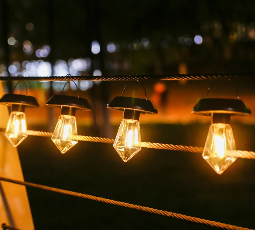 Small Solar-Powered Hanging Light with Tungsten Bulb – Waterproof LED for Balcony & Garden Decor