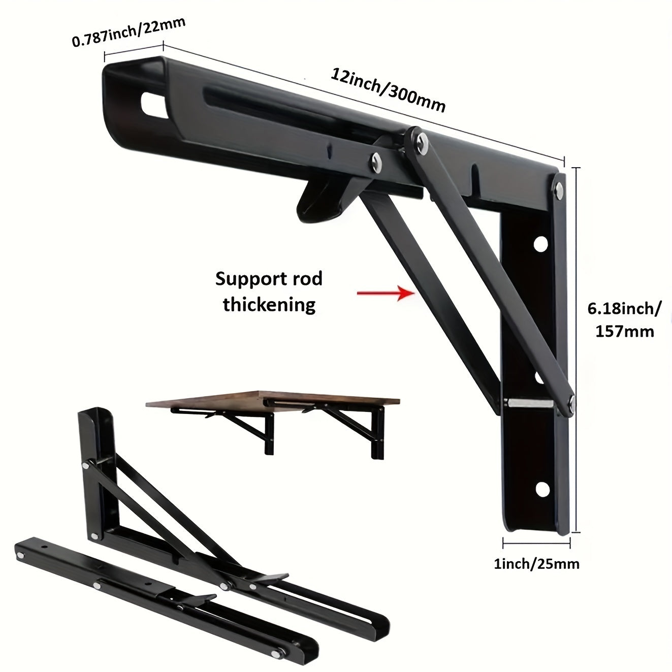 2-Piece Heavy-Duty Steel Folding Shelf Brackets – Adjustable Wall-Mounted L-Shaped Table Hinge with Screws