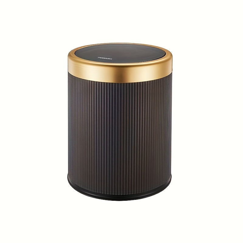 Oval Waste Bin with Gold Lid - Press Top Bathroom Trash Can