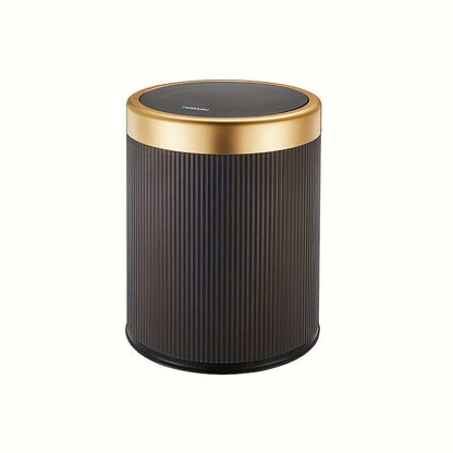Oval Waste Bin with Gold Lid - Press Top Bathroom Trash Can