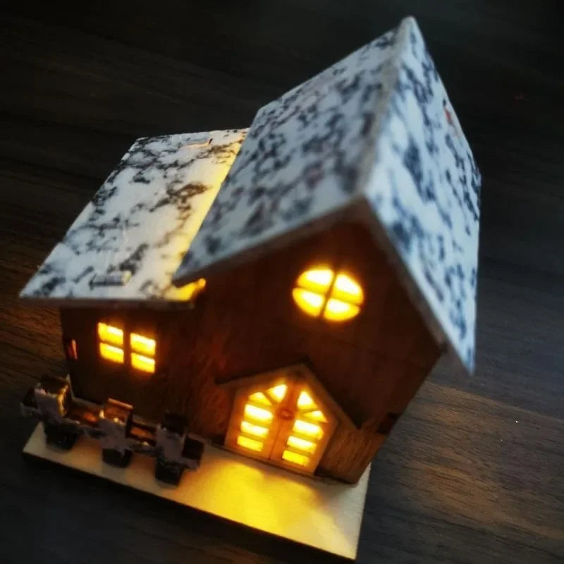 Handcrafted Wooden Christmas House with LED Light – Warm White Glow