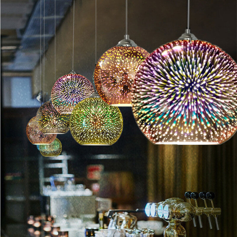 Colorful 3D Firework Glass Dome Pendant Light – Modern Design