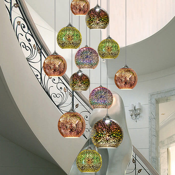 Colorful 3D Firework Glass Dome Pendant Light – Modern Design