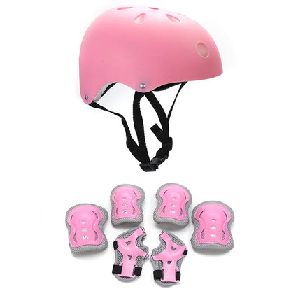Children's Safety Helmet Set | 7-Piece Protection Gear with Knee, Elbow, and Wrist Pads | Adjustable Fit | Shock Absorbing | Great for Biking and Skating