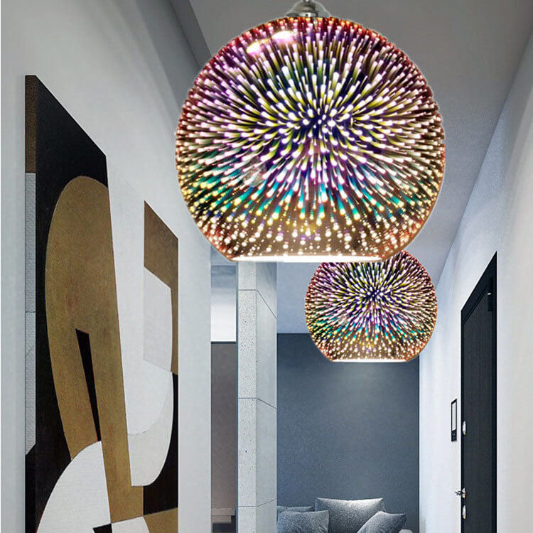 Colorful 3D Firework Glass Dome Pendant Light – Modern Design