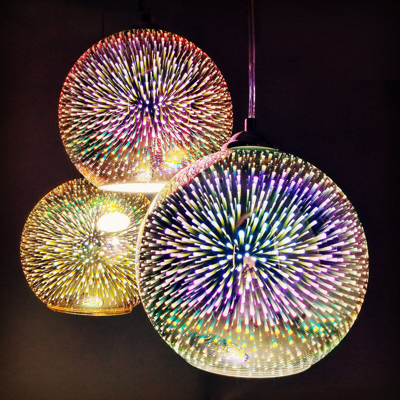 Colorful 3D Firework Glass Dome Pendant Light – Modern Design
