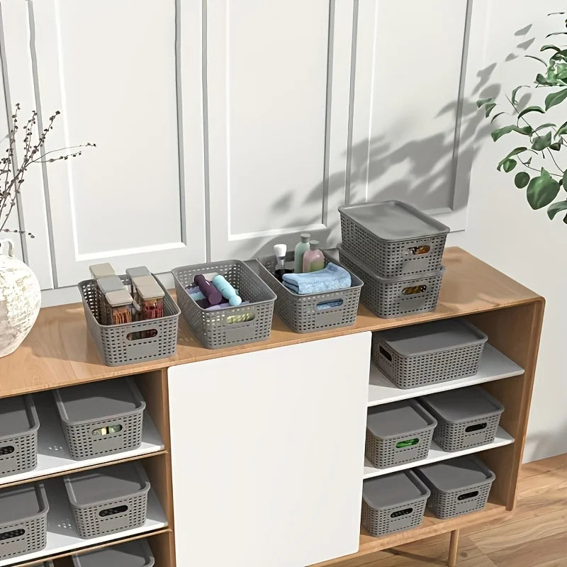 Stackable Plastic Storage Bins with Lid | Contemporary Ventilated Organizers for Office, Bedroom & Kids Room