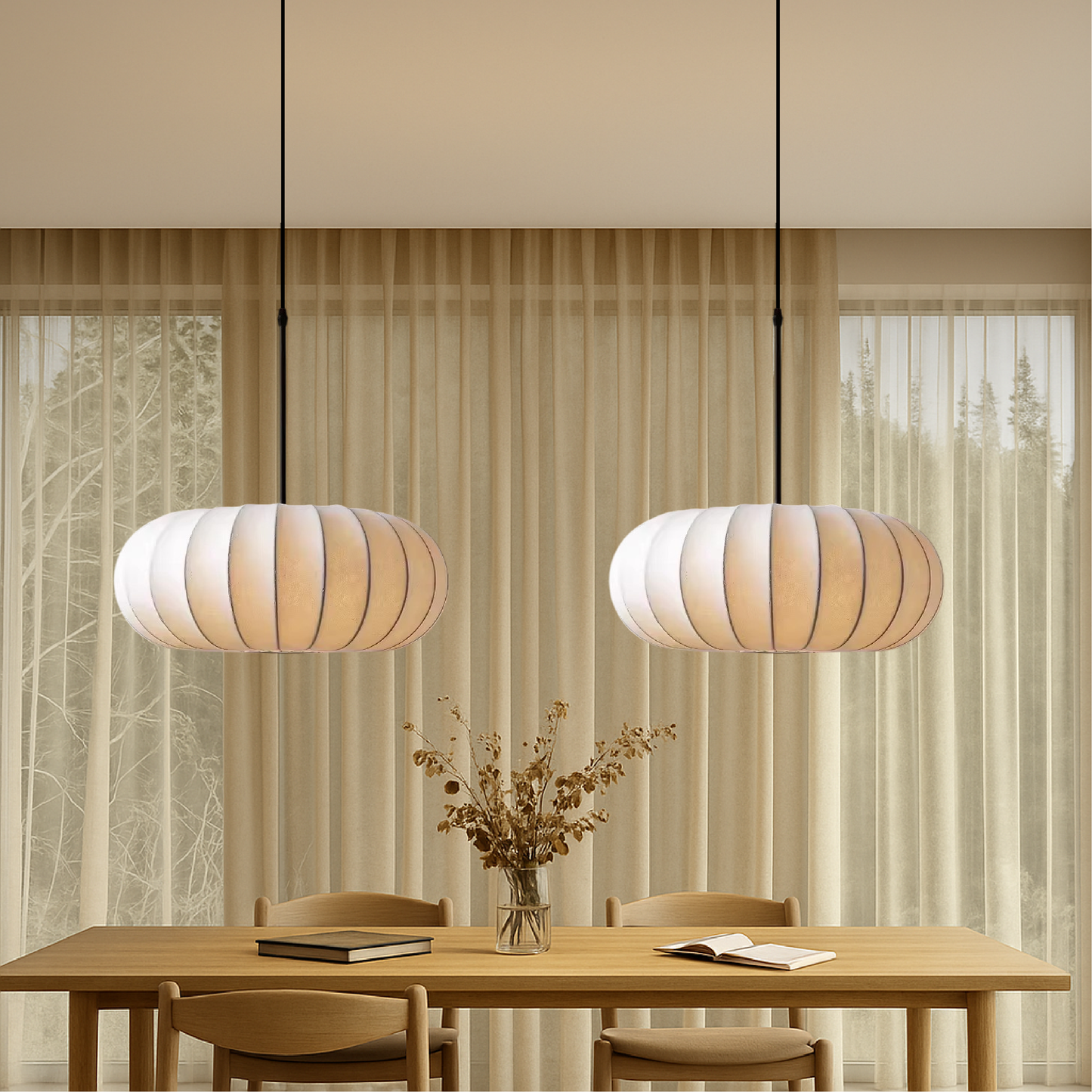 Silk Pendant Ceiling Lamp – Stylish Fabric Shade for Living Room & Bedroom
