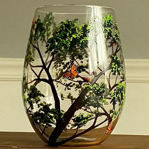 Hand-Painted Art Wine Glasses - Four Seasons Tree Design