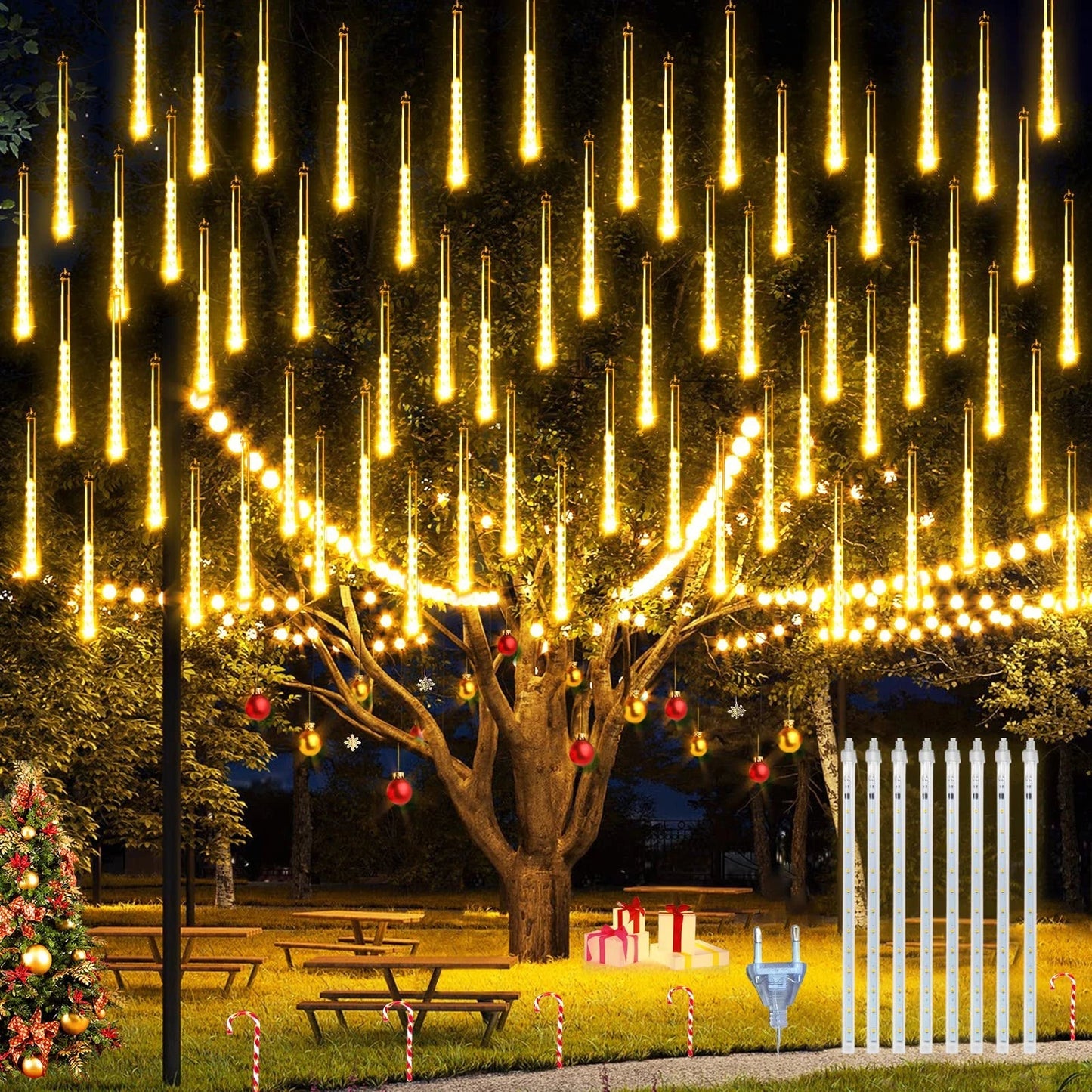 LED Meteor Shower String Lights with EU Plug | 8 Tubes | 30 cm / 50 cm Length | Warm White or Cool White | Perfect for Outdoor & Holiday Decor