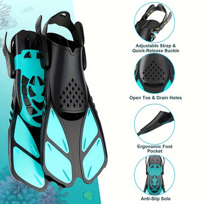 Snorkel and Swim Fins with Adjustable Straps, Open Heel & Compact Design - Ideal for Travel and Water Sports