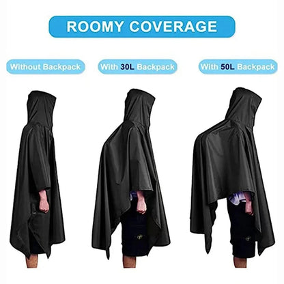 3-in-1 Waterproof Outdoor Poncho with Hood | Tarp & Bivvy 220x140 cm