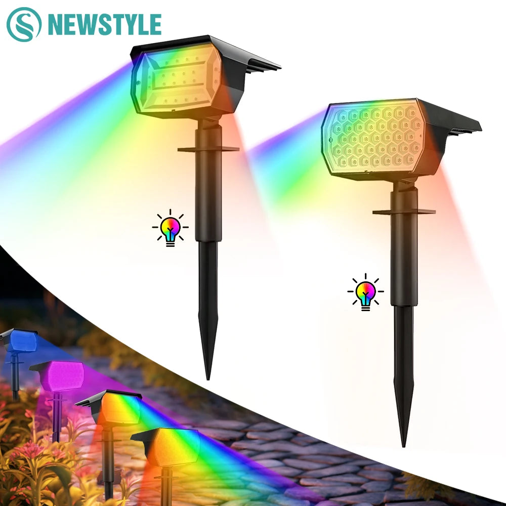 Garden Solar Spotlight with 37 RGB LEDs | Waterproof IP65 | Wall and Ground Mount | Color Changing
