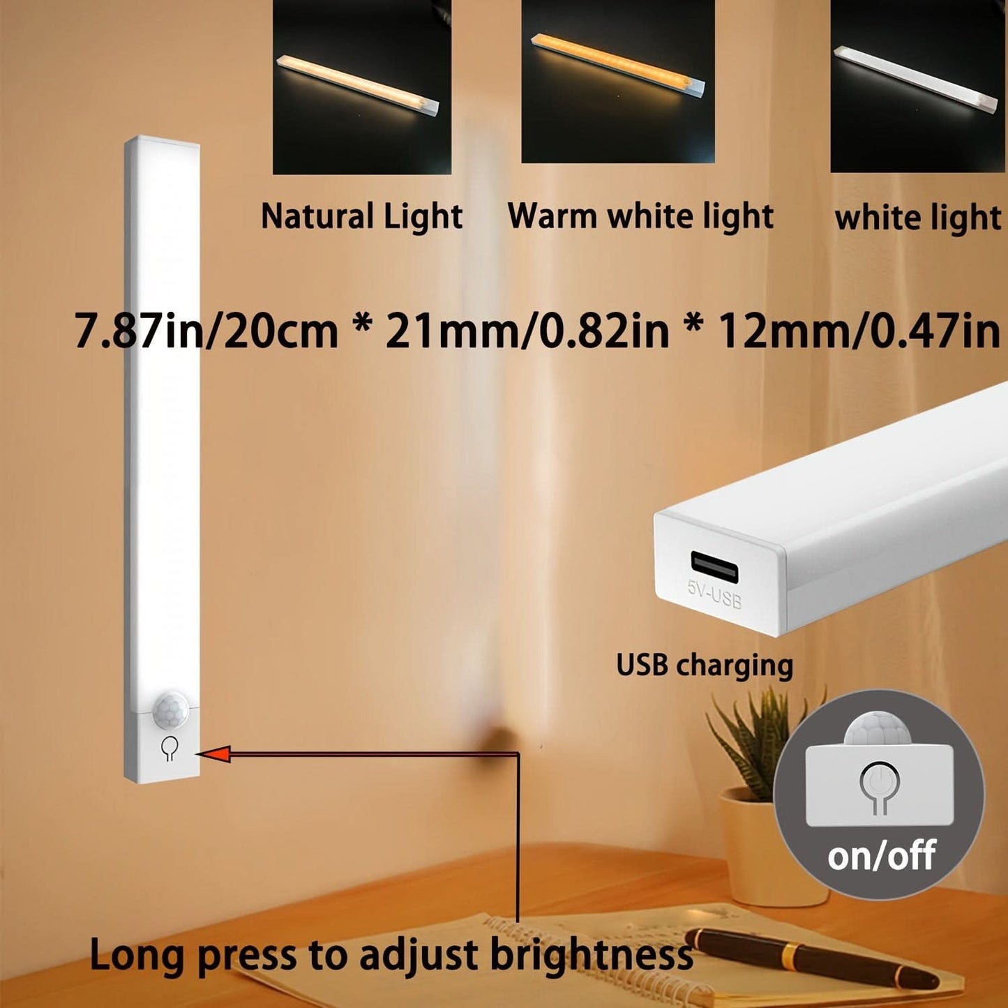 Smart LED Night Light with Motion Sensor, USB Rechargeable and Dimmable