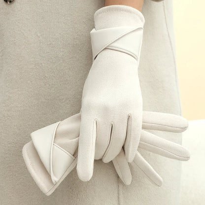 Women's Winter Gloves in Velvet | Soft Touchscreen-Compatible with Bow | Cozy, Stylish & Comfortable for Daily Use, Driving & Cycling