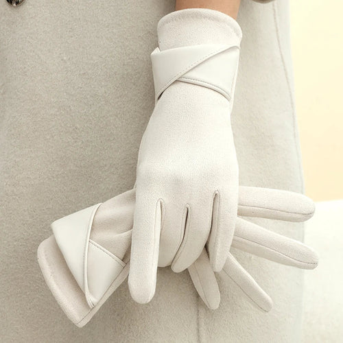 Women's Winter Gloves in Velvet | Soft Touchscreen-Compatible with Bow | Cozy, Stylish & Comfortable for Daily Use, Driving & Cycling