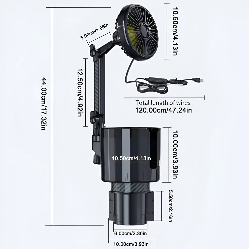 Adjustable Cooling Car Cup Holder Fan with USB Charging - 2-in-1