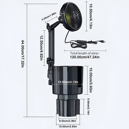 Adjustable Cooling Car Cup Holder Fan with USB Charging - 2-in-1