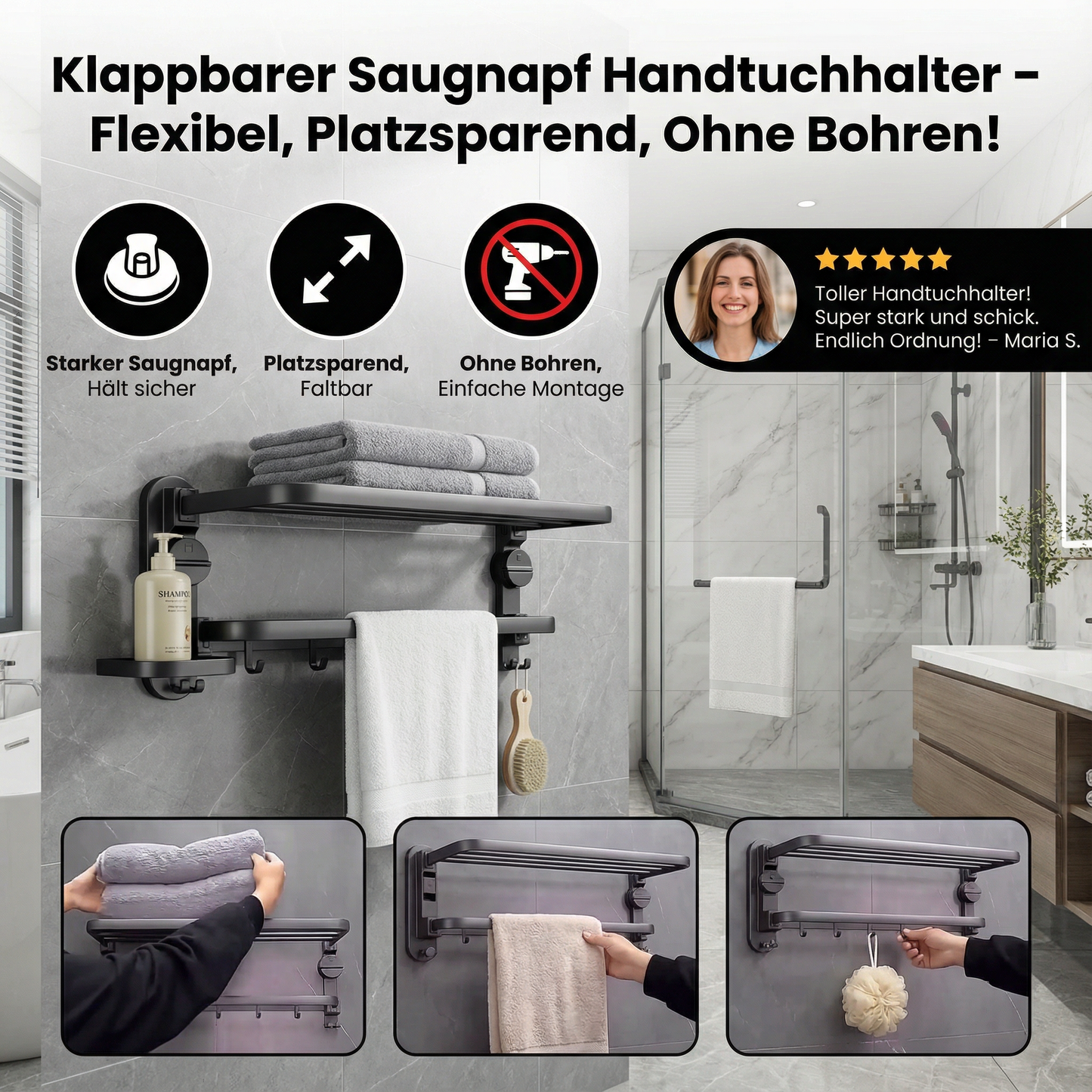 Collapsible Towel Rack with Suction Cups