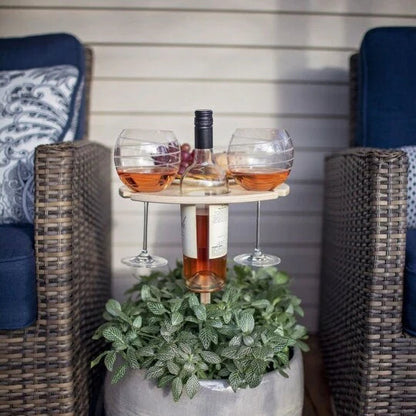 Foldable Outdoor Wine Table | Handmade Birch Wood | Durable Ground Spike