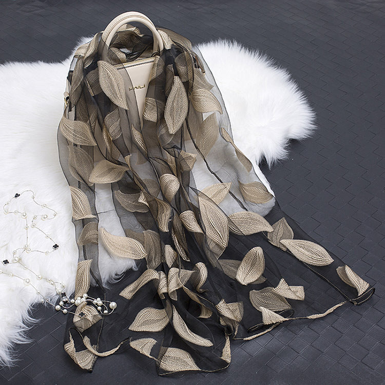 Silk Scarf Featuring Hollow Floral Design