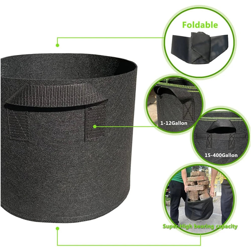 Breathable Plant Bags Set with Handles | Root Aeration | 5-Pack Pots | 11–114 L