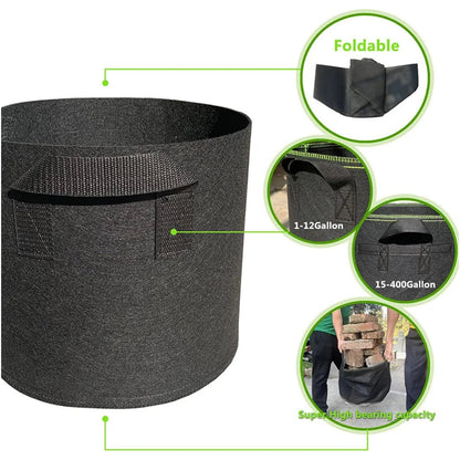 Breathable Plant Bags Set with Handles | Root Aeration | 5-Pack Pots | 11–114 L