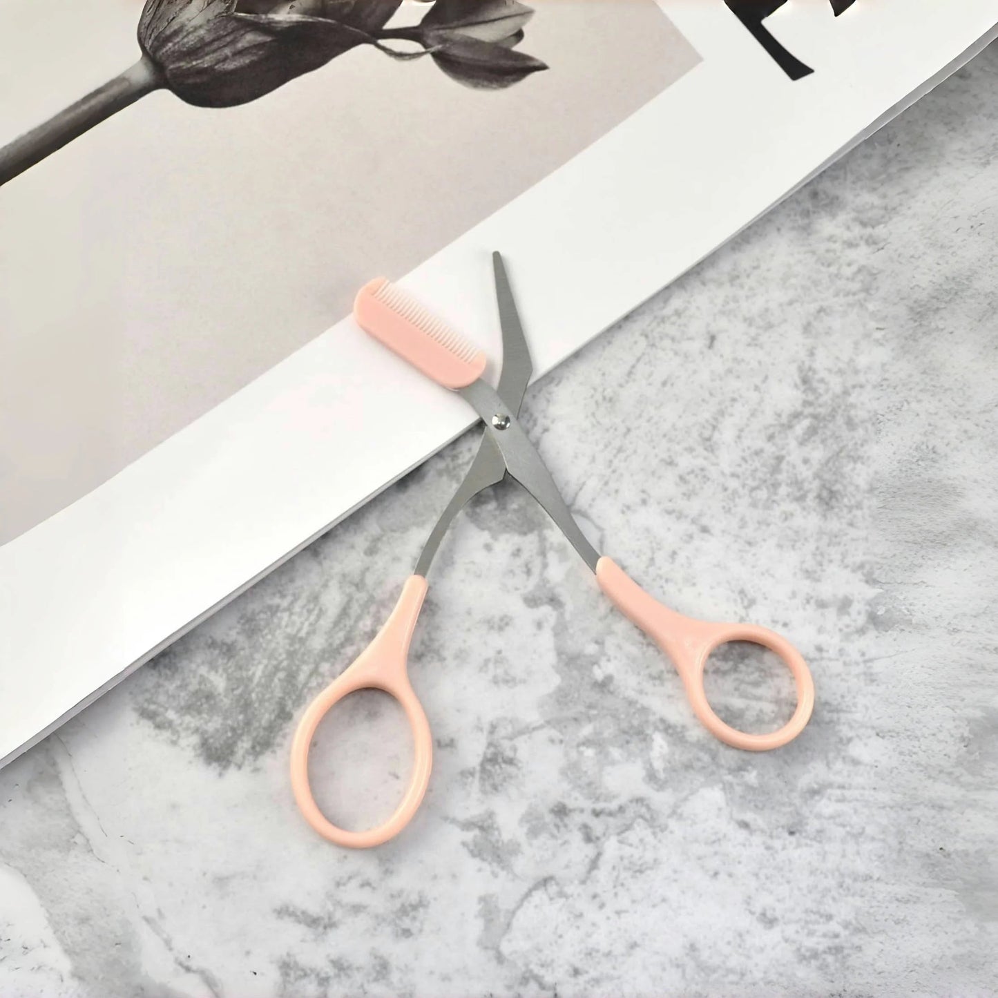 Integrated Comb Eyebrow Scissors for Precise Grooming and Styling - Stainless Steel and Plastic