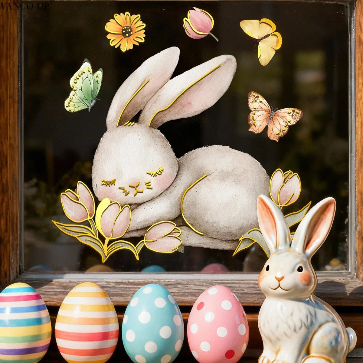 Easter Window Stickers with Vibrant Rabbits & Eggs | Spring Decor