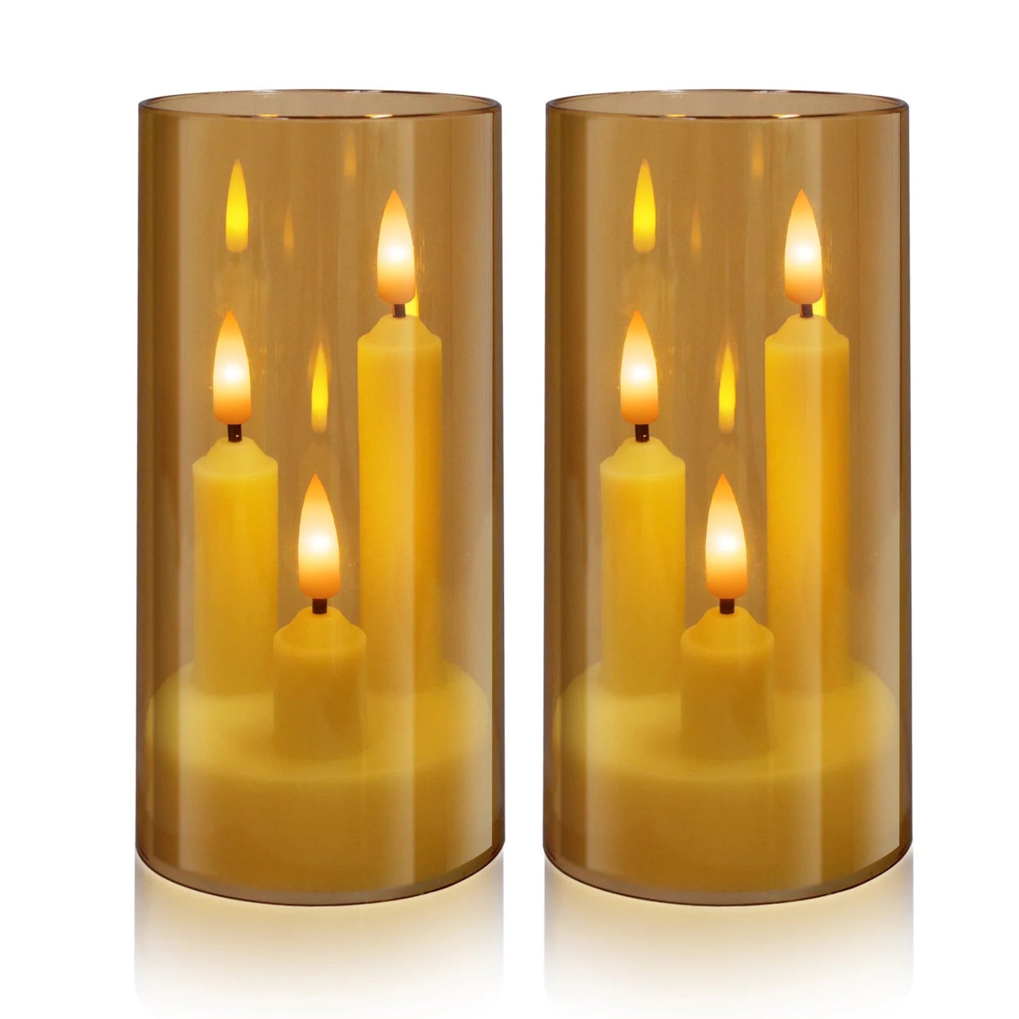 LED Candle with Triple Wicks | Glass-Enclosed Flickering Flame Effect | Battery-Powered, Flameless Candle | Safe and Authentic | Warm White Light