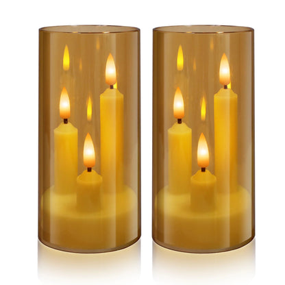 LED Candle with Triple Wicks | Glass-Enclosed Flickering Flame Effect | Battery-Powered, Flameless Candle | Safe and Authentic | Warm White Light