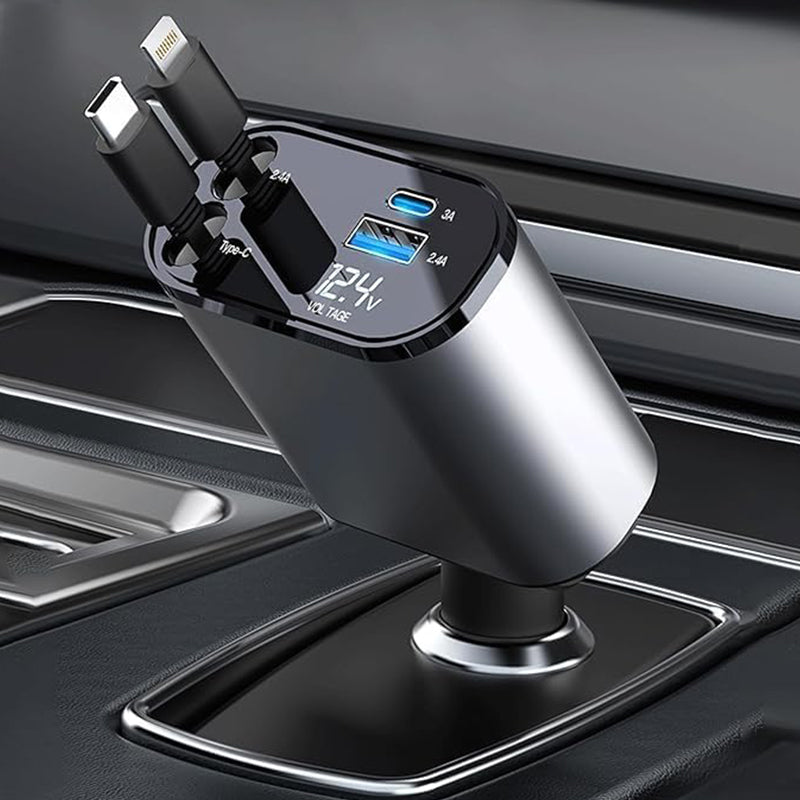 Retractable Cable Car Charger – 4 Functions