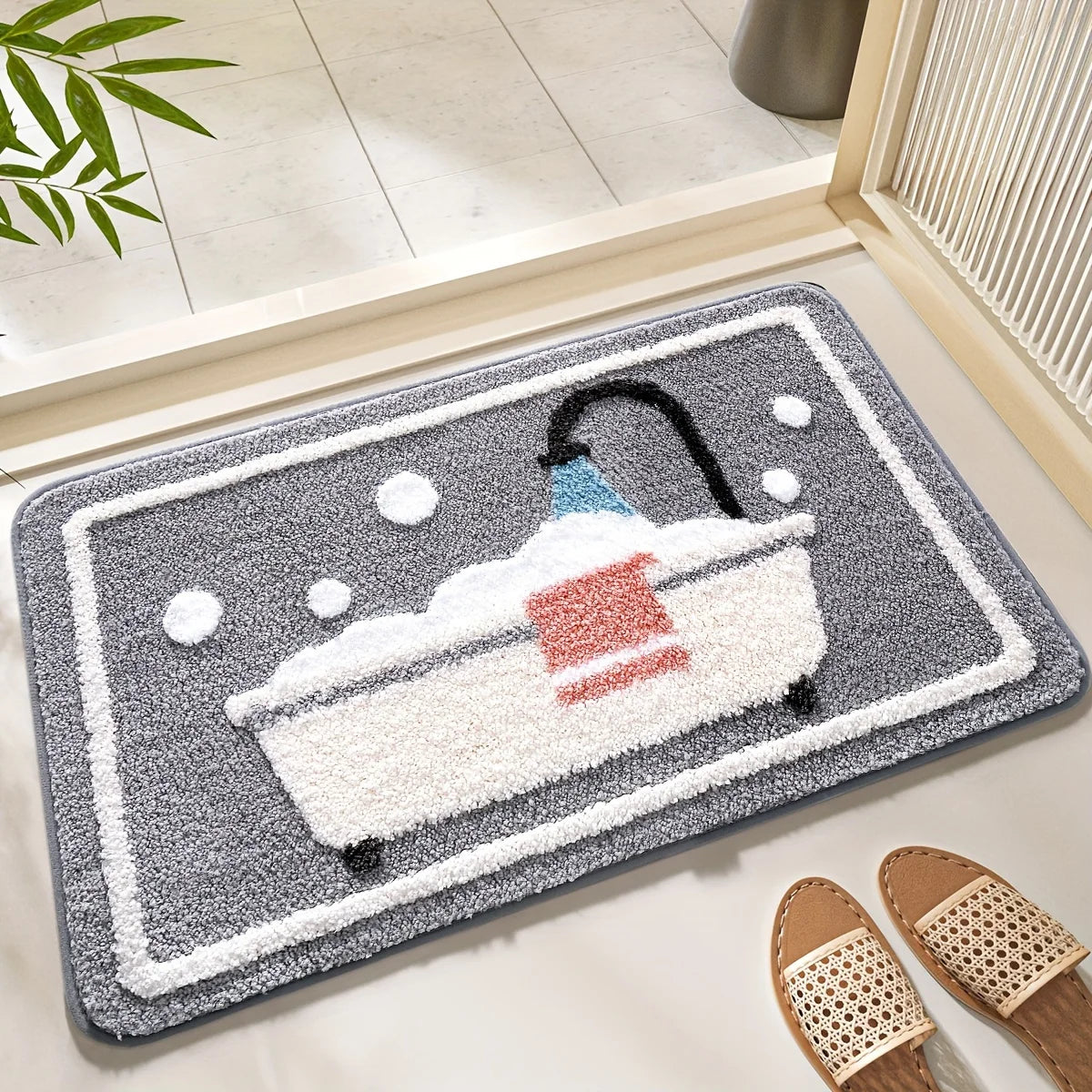 Soft, Water-Absorbent Rectangular Bath Mat with Non-Slip TPR Backing – 2.5 cm Thick, Machine Washable