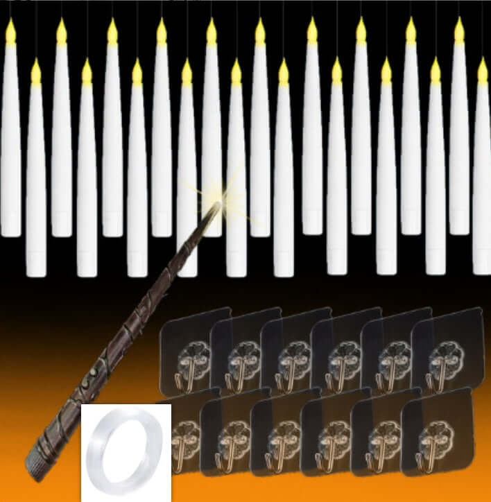 20 Floating LED Taper Candles with Candle Holders and Remote Control