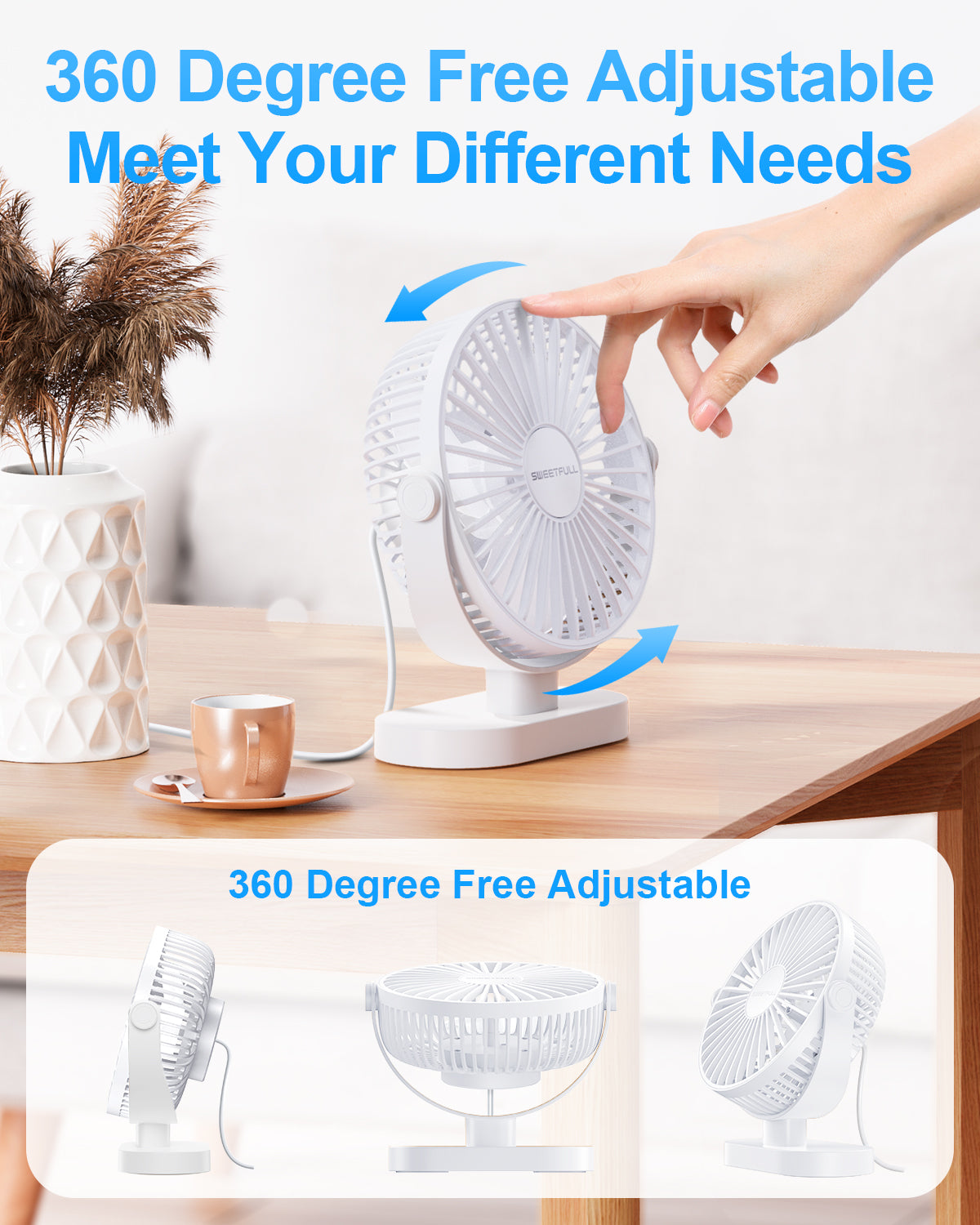6.5 Inch Portable USB Desk Fan for Home, Office, Car, and Travel