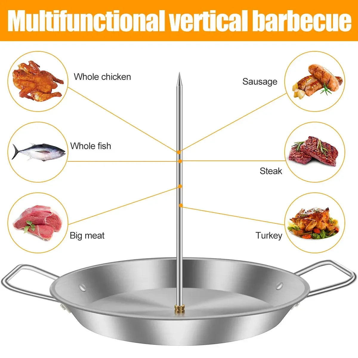 Stainless Steel Vertical Grill Skewers with Drip Tray | Set of 3, 20–30 cm