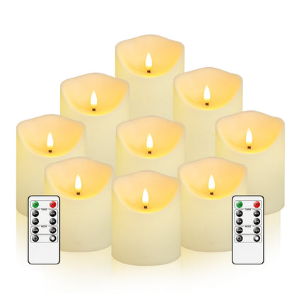 Set of 9 Flameless LED Candles with Remote and Glittery Finish