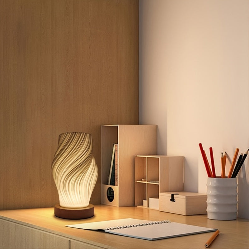 Adjustable Brightness USB Lamp with Wooden Base for Table Use