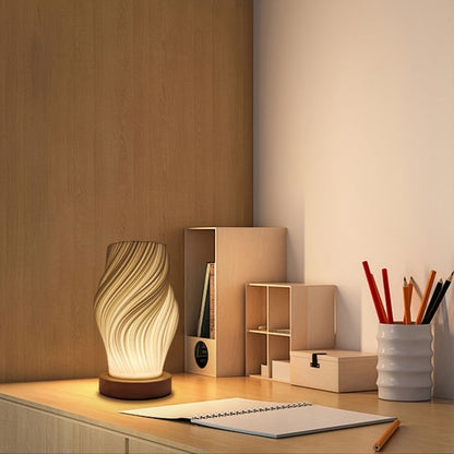 Adjustable Brightness USB Lamp with Wooden Base for Table Use