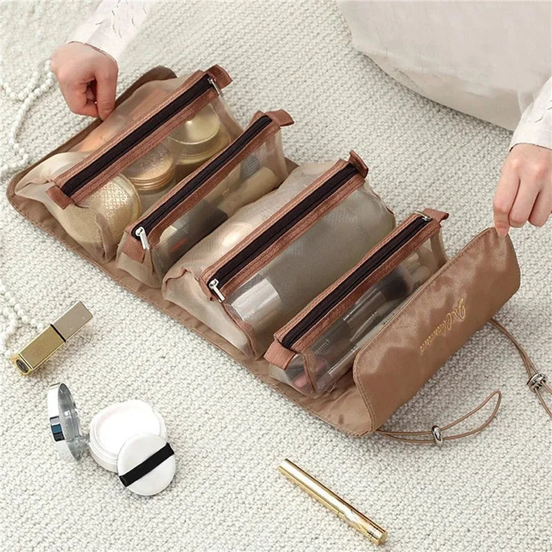 4-in-1 Removable Cosmetic Organizer Bag | Spacious & Portable | Foldable Travel Beauty Case