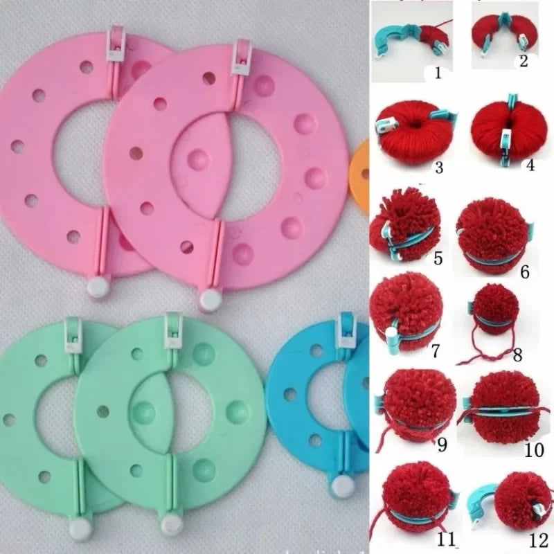 DIY Wool Ball Tool Kit - 8-Piece Set with 4 Pompon Template Sizes