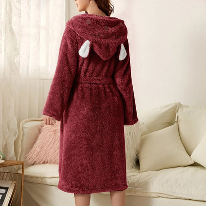 Hooded Fleece Bathrobe with Bunny Ears | Soft, Warm & Easy Care for Cozy Moments at Home