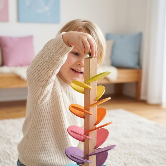 Wooden Marble Tower with Montessori Rainbow Design