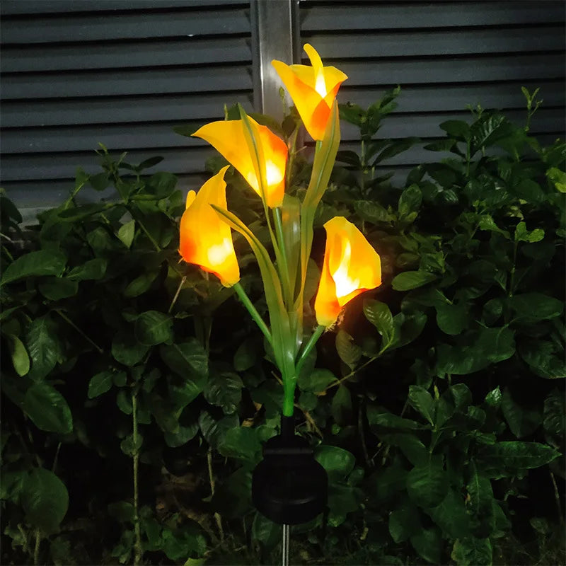 Solar LED Garden Light in Calla Lily Design | Waterproof Outdoor Fixture with Stake for Lawn & Patio