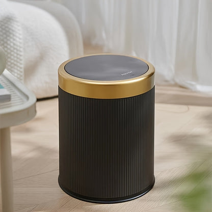 Oval Waste Bin with Gold Lid - Press Top Bathroom Trash Can